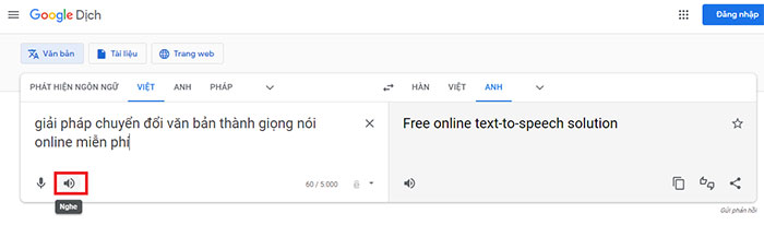 Cách chuyển từ văn bản thành giọng nói với google dịch